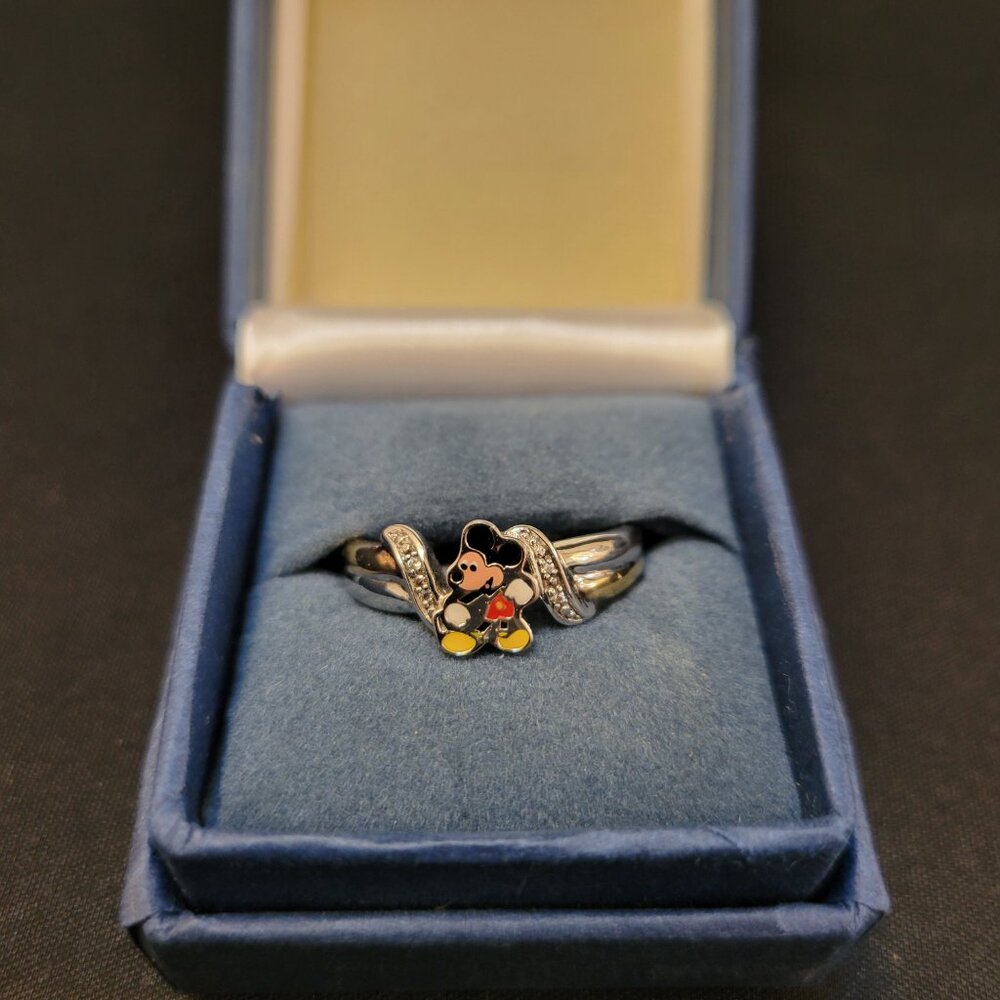 Disney Sterling 925 Silver Believe In The Magic Mickey Enamel Ring sz 11